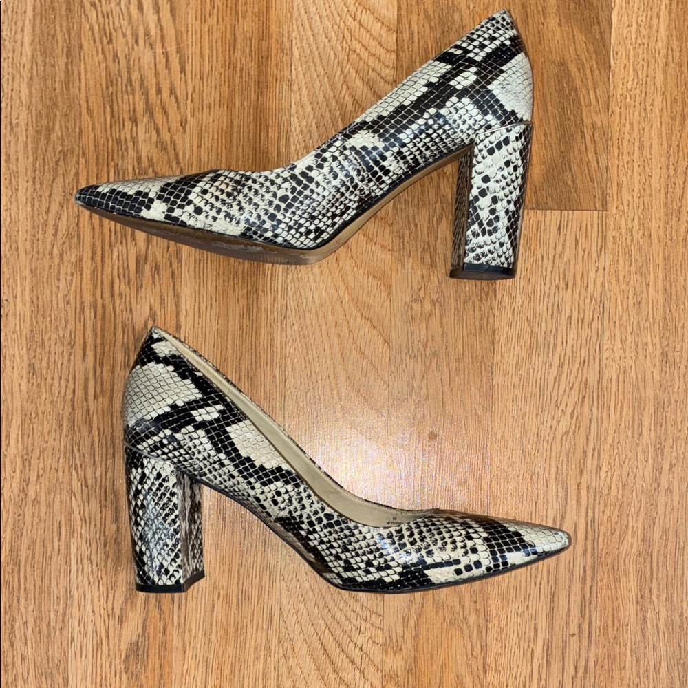 Marc Fisher Black and Cream Snakeskin Heels - Picture 2 of 8